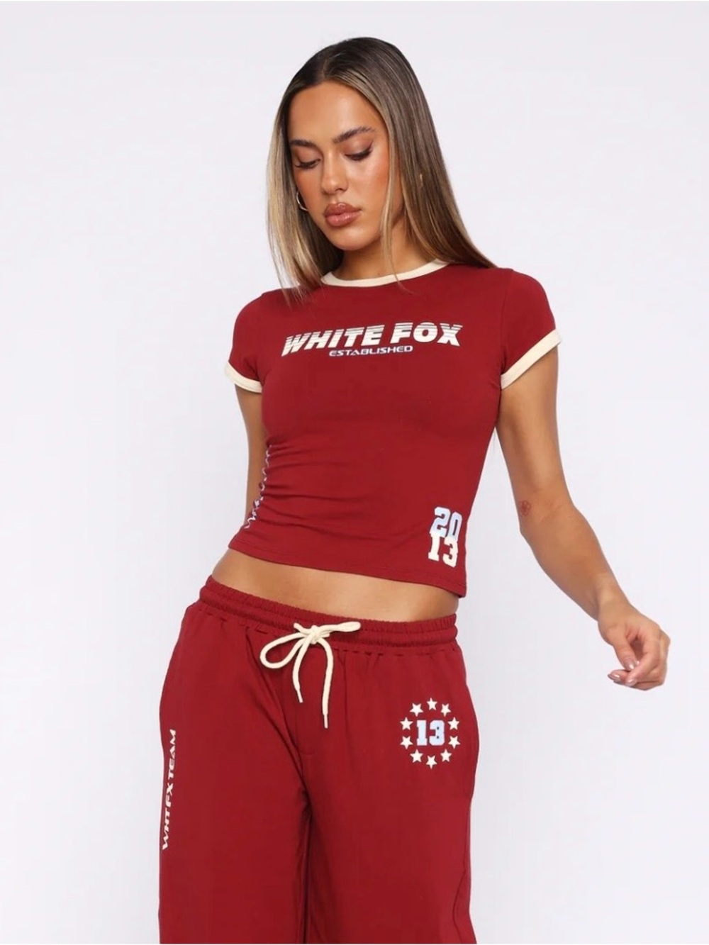 White Fox Boutique - Full Schedule Baby Tee (Burgundy)